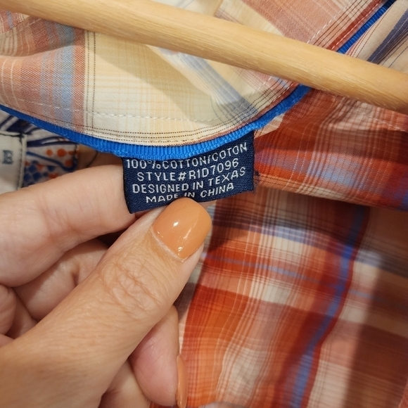 Panhandle Rough Stock Short Sleeve Size L Plaid Rust Orange Cream Off White - Picture 6 of 9